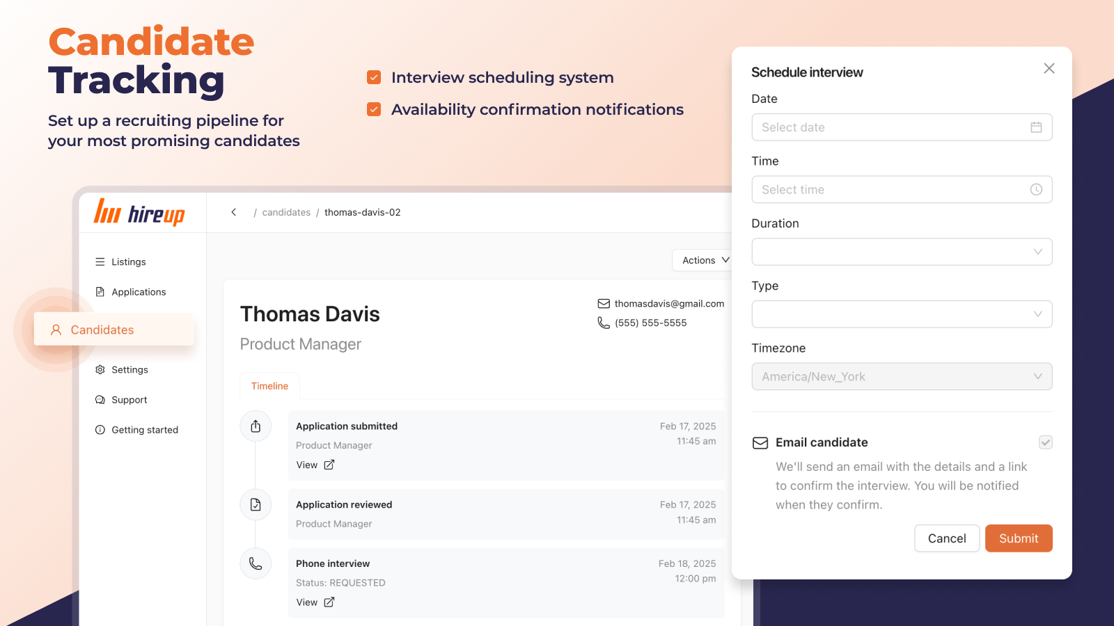 HireUp candidate pipeline screenshot